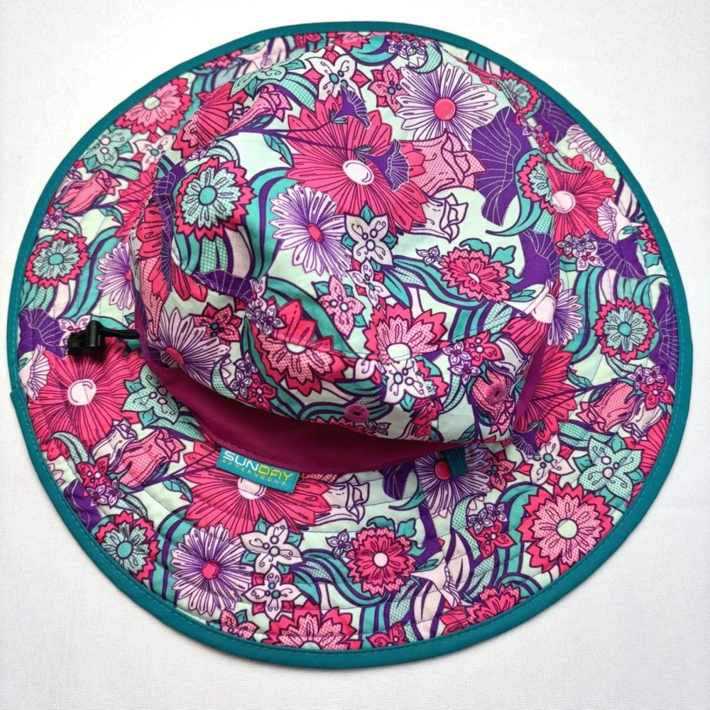Sunday Afternoons 2 Kids Sun Hats Bundle Floral Blue Wide Brim M/L 2-12 Years